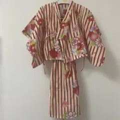 美品浴衣花柄ストライプ着物 100