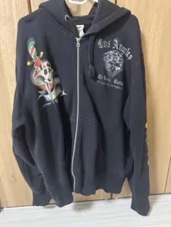 エドハーディ　ベロアジップアップパーカー　ドクロ　レア　グランジ　y2k エドハーディ ベロアジップアップパーカー ドクロ レア グランジ