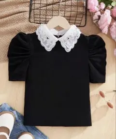 SHEIN 半袖 パフスリーブ ビジュー襟付きのサムネイル