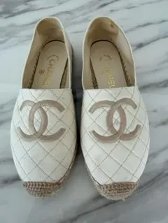 CHANEL エスパドリーユ スリッポン ホワイトツイード 38 - メルカリ