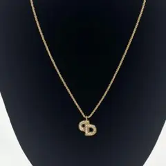 ChristianDior CDロゴ ラインストーン ネックレス ゴールドカラー