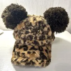 ディズニー　ヒョウ柄　ポンポン耳付き　ファンキャップ