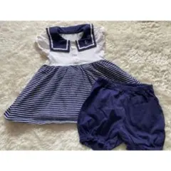 【組曲】子供服　女の子　セーラー風セットアップ　ボーダー　ブルマ　ネイビー
