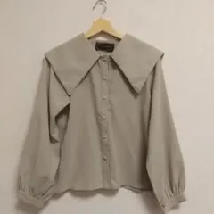 ビッグ襟 襟付き セーラーカラー ブラウス グレージュ