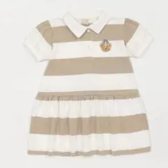 プティマイン　ベージュ　ポロワンピース　くま　80