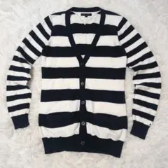【TOMMY HILFIGER】ボーダー柄 Vネックカーディガン S ネイビー