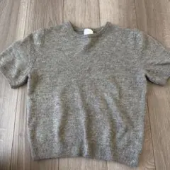 H&M グレー ベージュ 半袖 ニット クルーネック