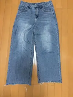DAZY ワイドレッグデニム ライトブルー フリンジ裾