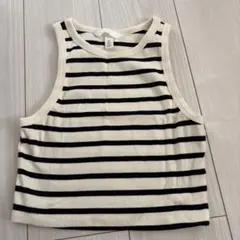 アイボリー/ブラックストライプ ノースリーブ S