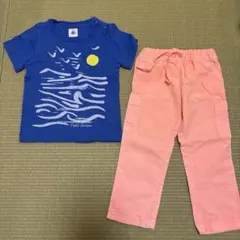 Petit Bateau 波と太陽プリント Tシャツ（24m）とパンツ（18m）