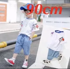 韓国　キッズ　男の子　袖プリントアイスバー　セットアップ　ホワイト