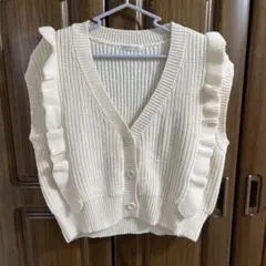 しまむら KHALITA アイボリー フリル ニット ベスト ビスチェ トップス