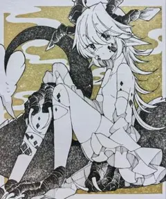 b：手描きイラスト　色紙　オリジナル　原画　創作　ドラゴン　擬人化