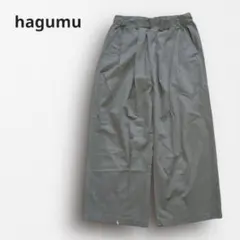 Y6734【ハグム】ツータックワイドパンツ ウエストゴム ナチュラル グレー