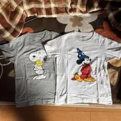 UNIQLO スヌーピー ミッキー　半袖Tシャツ 130cm ２枚セット　グレー