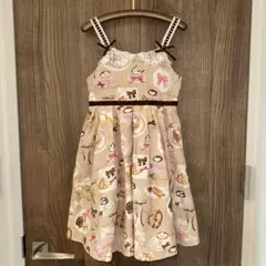新品　メゾピアノ　カフェ柄　キャミワンピース　シナモン　120cm