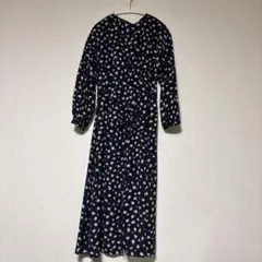 GU 花柄 ロングワンピース ネイビー 長袖