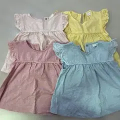 水色 レース付きフリル袖 Tシャツ 12-18M.