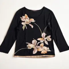 美品✨シルク混✨LEONARD 刺繍 スパンコール ニット 七分袖 M 黒のサムネイル