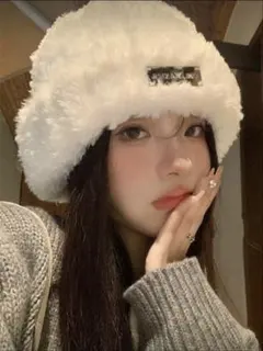 ホワイトファーニット帽 フリーサイズ