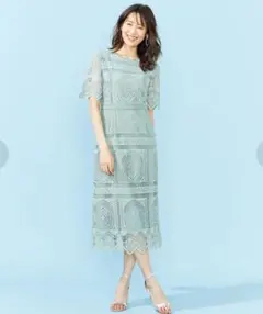 美品 組曲 PRIER　ケミカルレース ワンピース グリーン