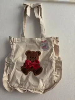 クマ刺繍フリルトートバッグ