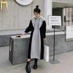 4XL ワンピースチュニック バイカラー マタニティ パーカー秋冬