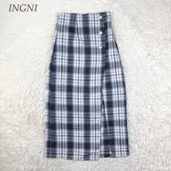 INGNI サイドボタン チェック柄 ナロースカート F