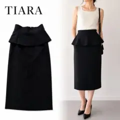 【美品】TIARA ペプラムベルト ハイウエスト タイトスカート 黒 3のサムネイル