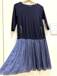 ★難あり★ LUCA ルカ ワンピース 異素材ドッキング ウール ブルー