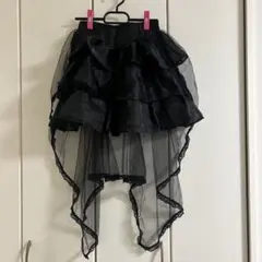 黒 フリル アシンメトリーフレアスカート