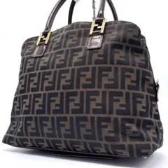 美品　フェンディ　ハンドバッグ　FF金具　ズッカ柄　肩がけ　ブラウン