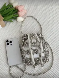 シルバー ビーズ チェーン ショルダーバッグ