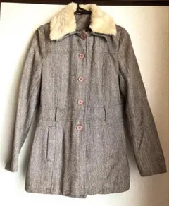 【SALE】レトロ　可愛い　2WAY ファー襟 付きアウター　コート　取り外し可