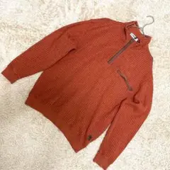 【良品】renoma ハーフジップリブニット LL テラコッタ メンズ 長袖