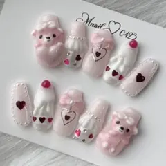 ピンク3dネイルラメスィーツネイルガーリーネイルユメカワネイル