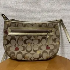 COACH コーチ ハートシグネチャーショルダーバッグ赤ハート金ドット