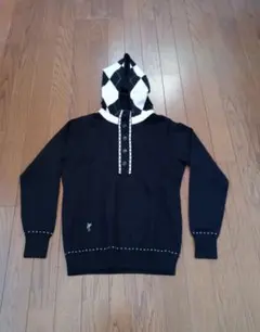 ASHWORTH　パーカーニット　長袖　　黒アーガイルチェック　レディース M