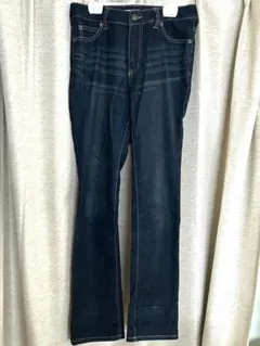 【美品】ストレートジーンズ・ストレッチデニムパンツ/ダークブルーSレディース