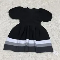 【新品タグ付き】GRL 配色ラインパフスリーブフレアニットミニワンピース
