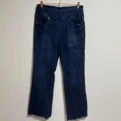 ストレートデニム フリンジ ダークブルー ストレッチ