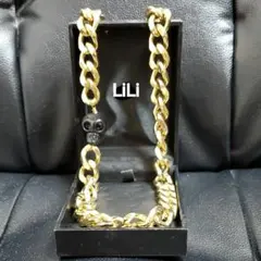 ブラックスカル ゴールドチェーンネックレス