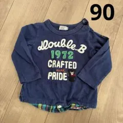 ダブルビー　重ね着風ロンT ワッペン　90cm ネイビー