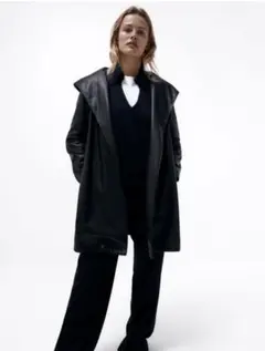 ZARA フェイクレザー　フード付き　コート　XSサイズ