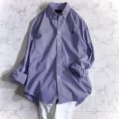 ラルフローレン スリムフィット ストライプシャツ ボタンダウン パープル Mのサムネイル