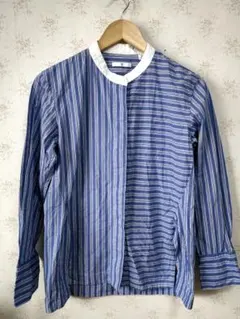 ☆UNIQLO+J スーピマコットンスタンドカラーストライプシャツ ブルー М☆