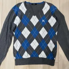 BURBERRY BLACK LABEL アーガイルニット　ブルー L