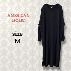 アメリカンホリック【M】サイドスリットカットワンピース ブラック コットン 無地