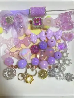 パープル系ビーズ（カスタム対応）＋カスタムボールペン39個まとめ売り！送料込み