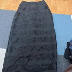 ウェーブ加工 ロングタイトスカート ブラック